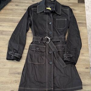 Apostrophe Black Trench Coat with Stitch Detail